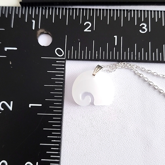 White ELEPHANT Necklace Handcrafted Glass 925S Coat Chain 24 in - Picture 3 of 3